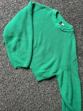 Green Cropped Crewneck Knit Sweater - Divided